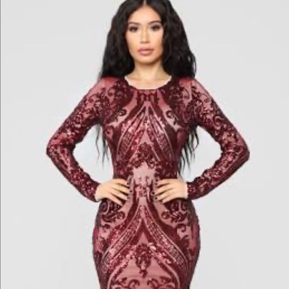 Fashion Nova | Dresses | Burgundy Sequin Prom Dress | Poshmark